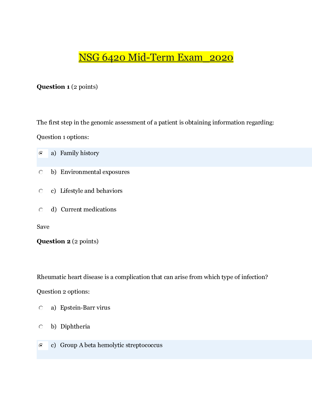 Preview image for NSG 6420 Mid-Term Exam_2020 | NSG6420 Mid-Term Exam_Graded A